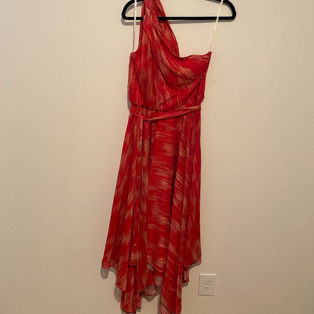 Halson Red & Gold One Shoulder Party Dress